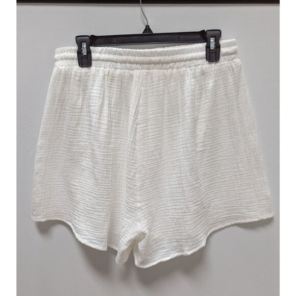 Fixmatti White Textured Cotton Drawstring Shorts - Picture 2 of 2